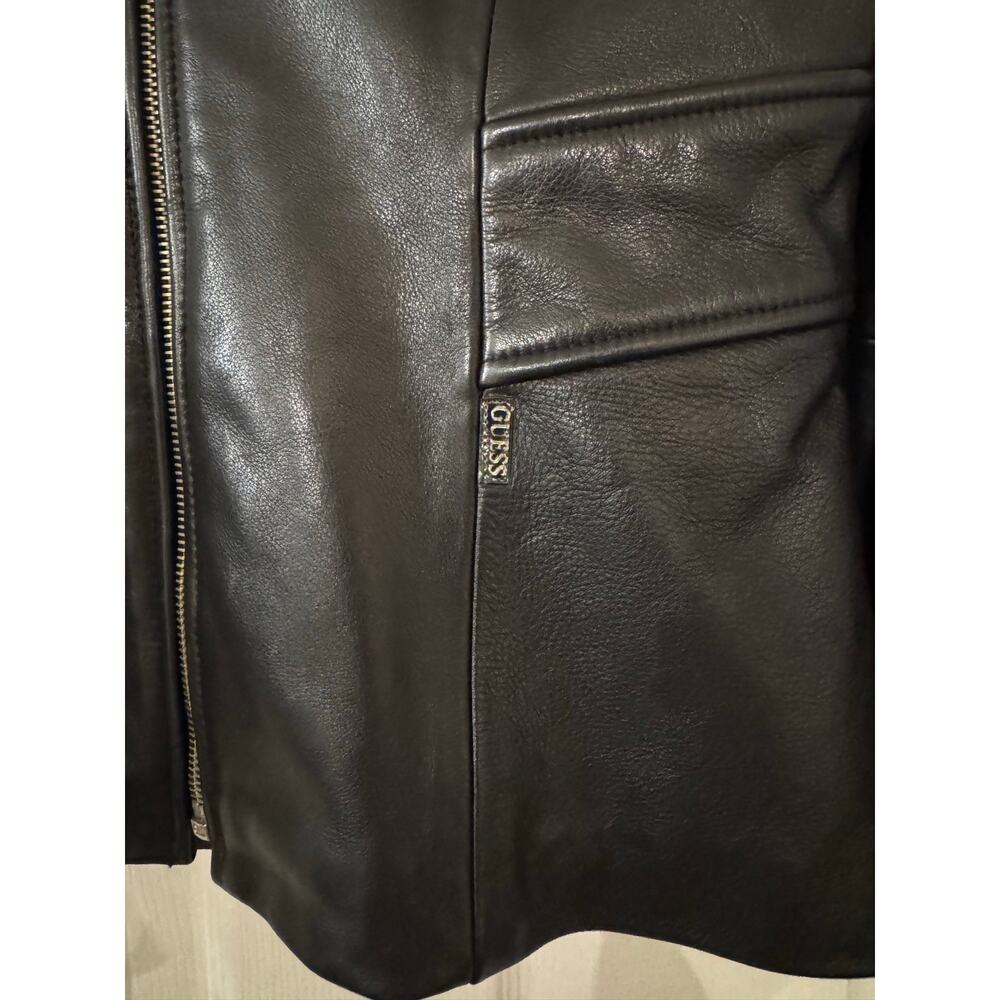 Vintage GUESS Black Leather Full-Zip Moto Biker Jacket Size M - Picture 2 of 7